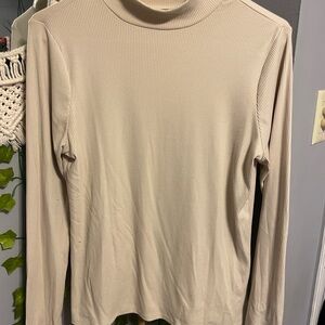 Cream Mock Neck Ribbed Long Sleeve Top